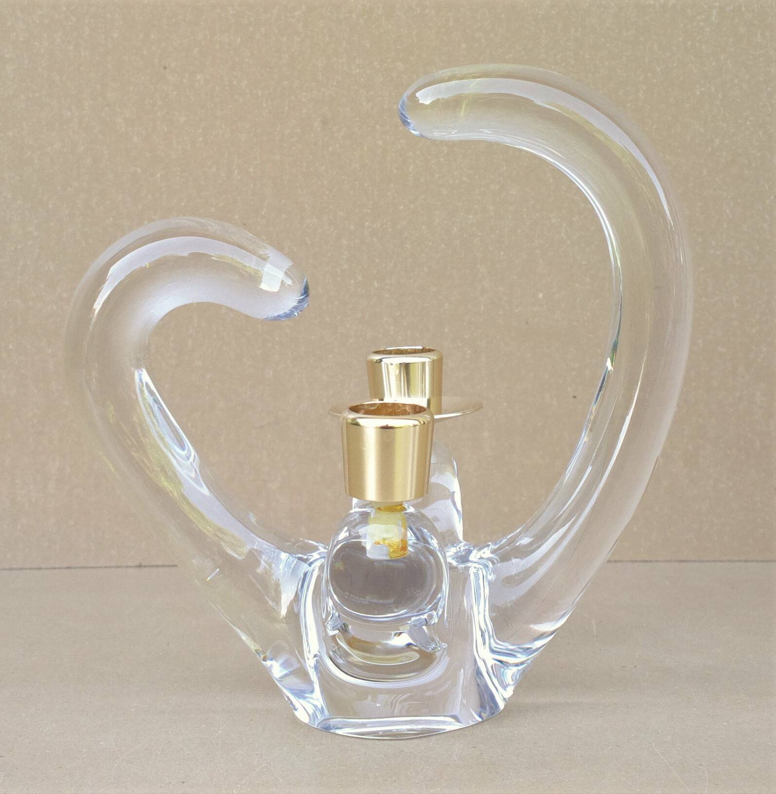 Old 2-light crystal candlestick signed SCHNEIDER FRANCE vintage design from the 60s