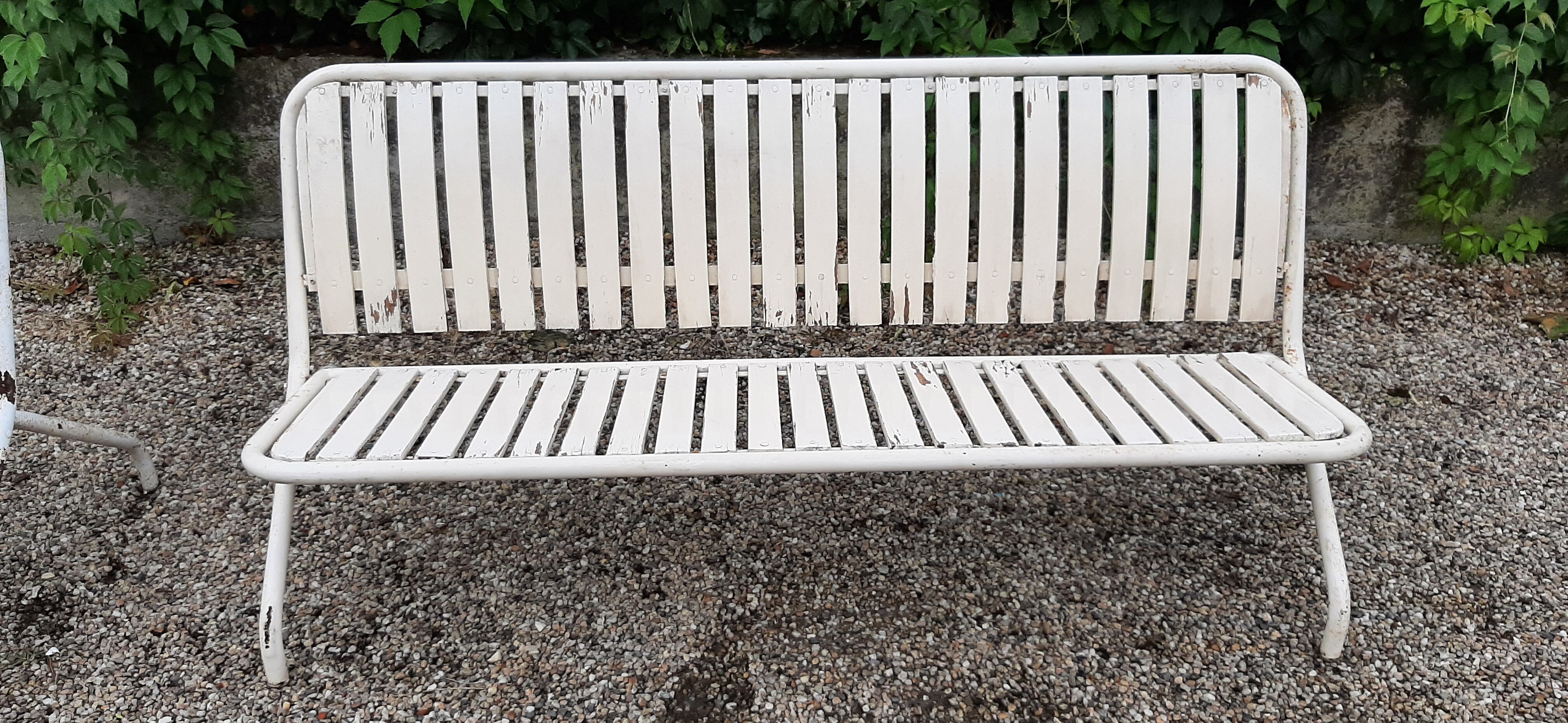 Metal and wood outdoor bench
