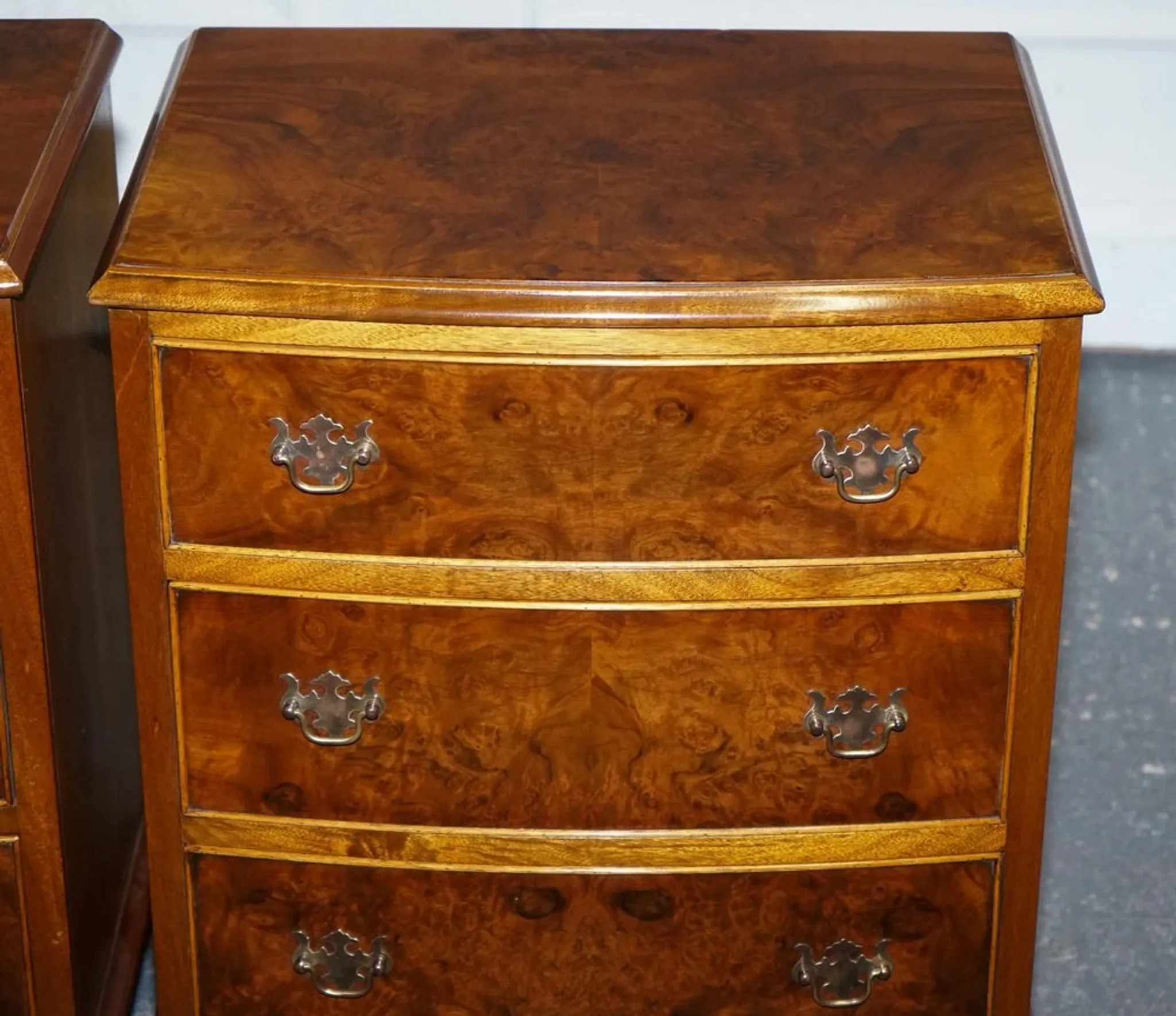 Nightstands in Walnut Burl with Drawers, Set of 2