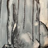 Tableau signé huile encre de chine sur toile portrait femme de dos