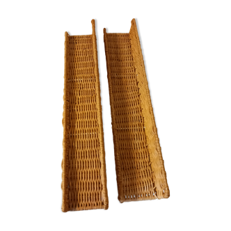 Set of 2 small wicker wall shelves - spice shelves