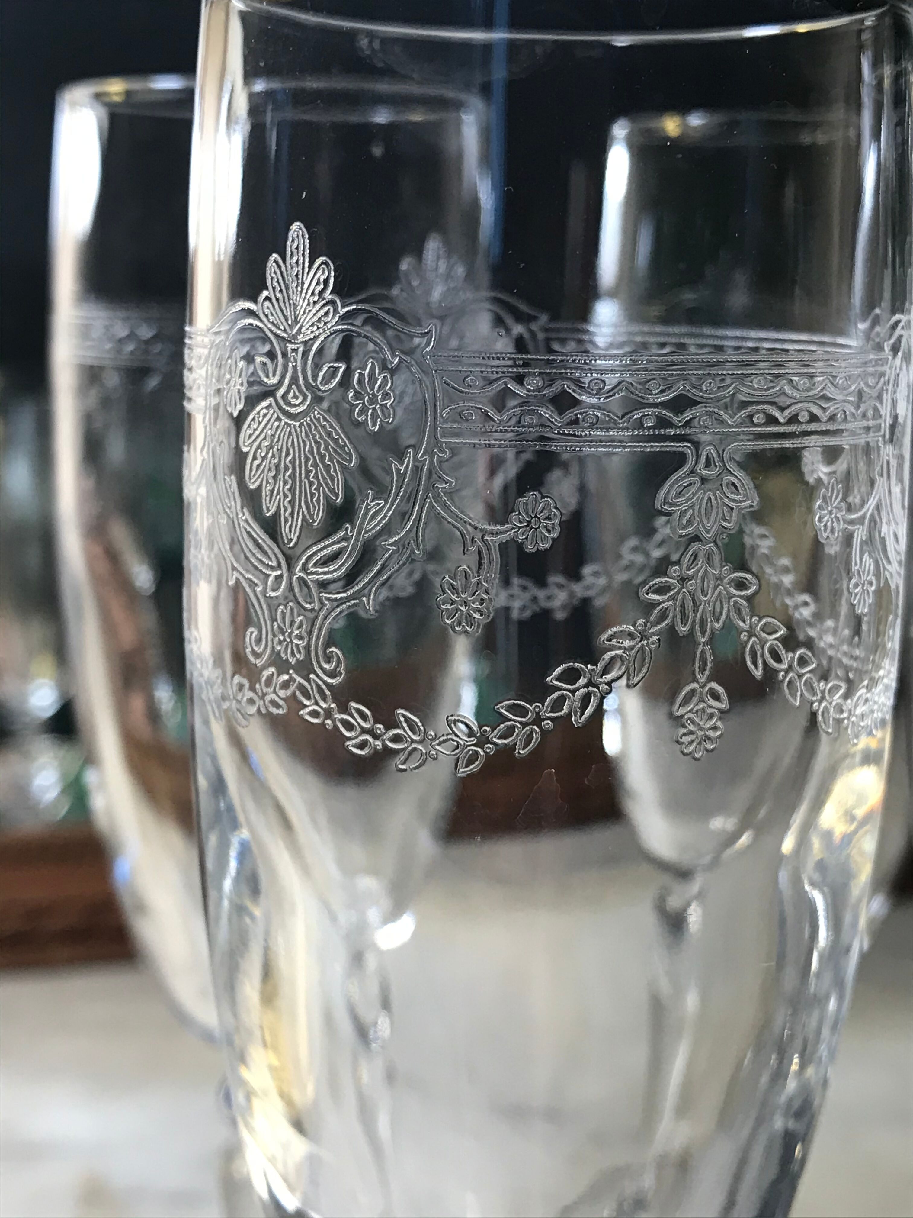 Six crystal champagne flutes