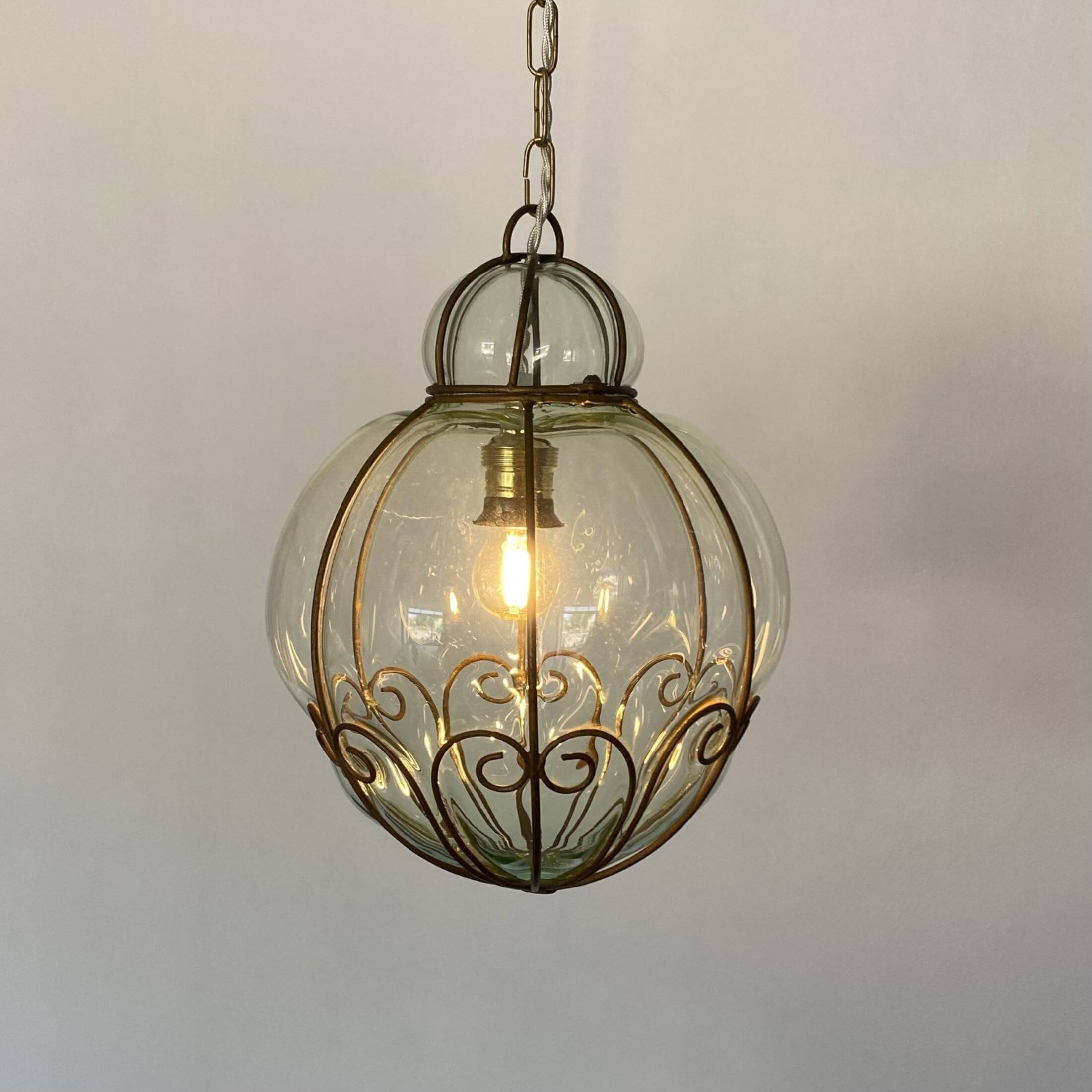 Grande suspension lustre cage ancien en verre Murano lanterne vénitienne