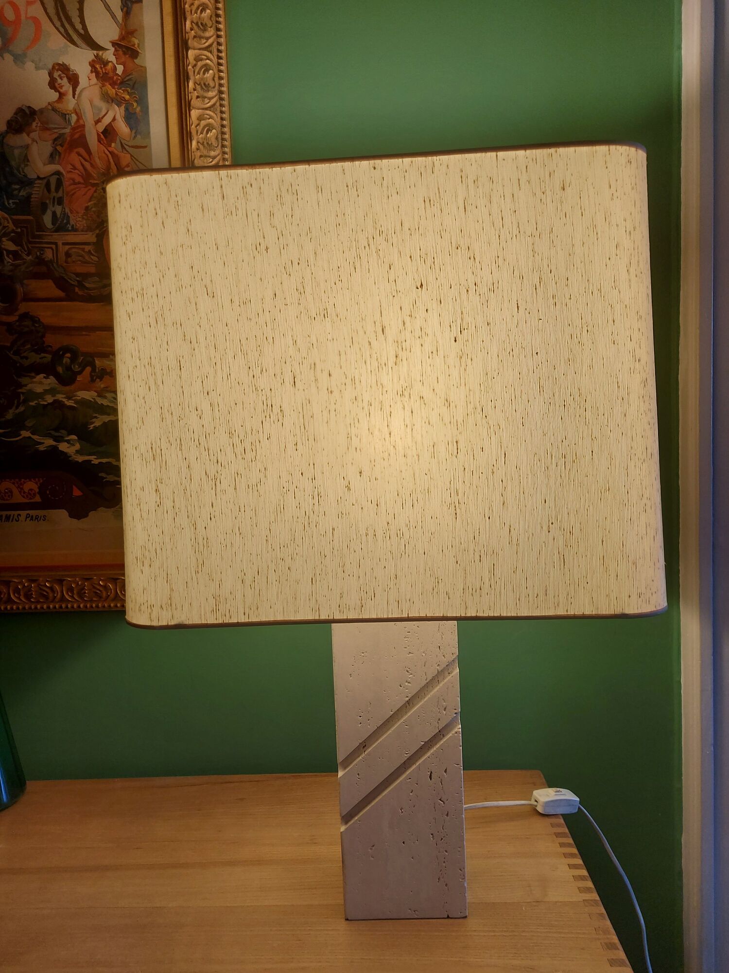 Travertine lamp foot with its original lampshade