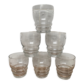 Set de 6 verres à vin en verre gravé