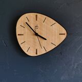 Vintage formica clock silent asymmetrical wall pendulum "Japy wood"