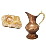 Lot copper pitcher and marble ashtray