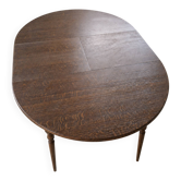 Vintage extendable round table in dark brown wood, Ø100 to Ø140 cm