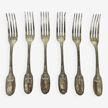 6 Dessert forks in silver metal Christofle "Delafosse model" 358.009