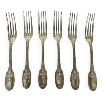 6 Dessert forks in silver metal Christofle "Delafosse model" 358.009