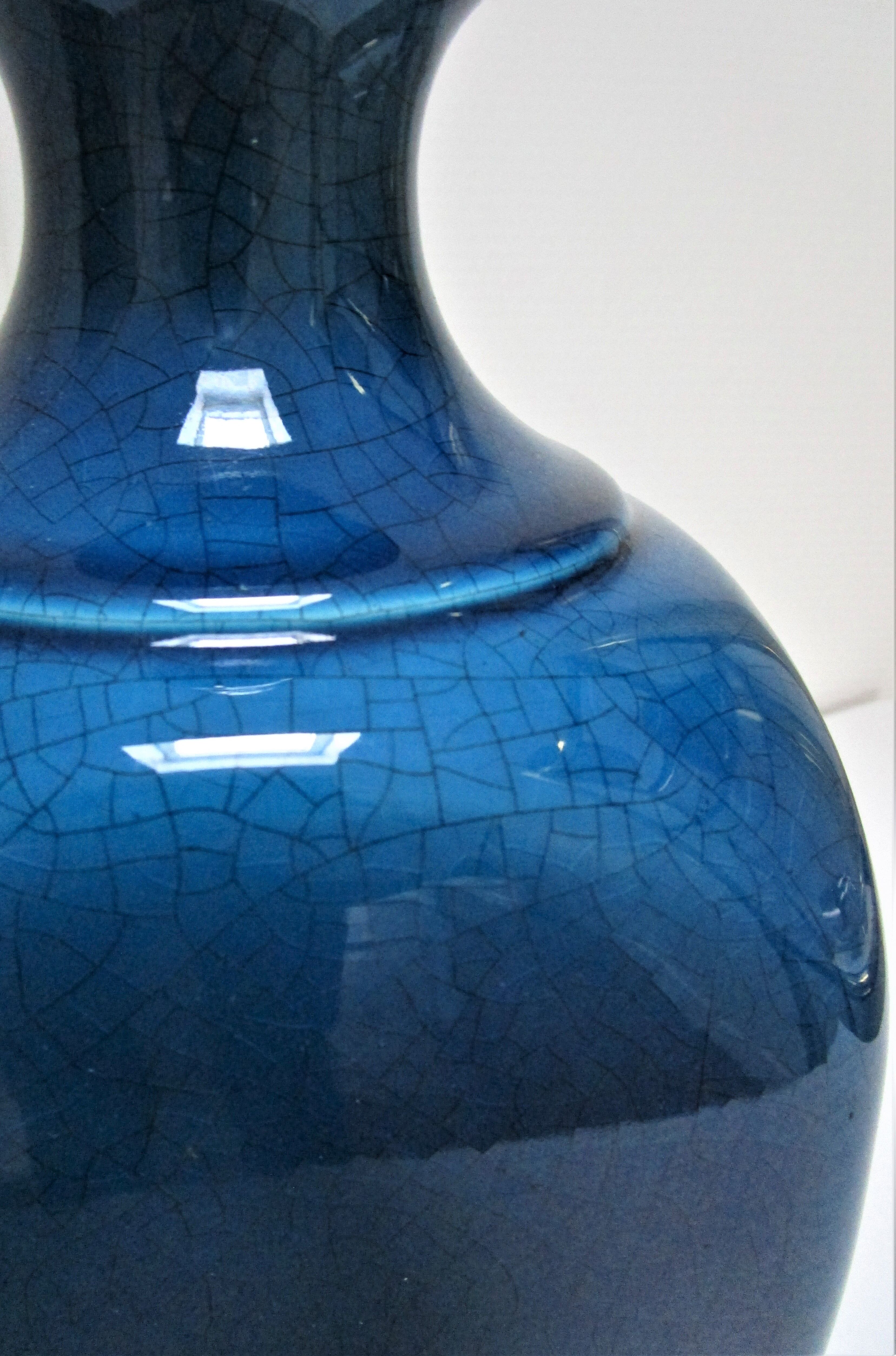 70s cracked blue ceramic lamp