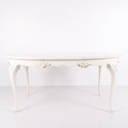 Antique round dining table with extension - Neo Rococo style - white painted with decorative details - 1920s