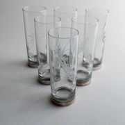 Lot of 6 drinking glasses - silver base, engraved wheat and floral decoration - Italy 1960s