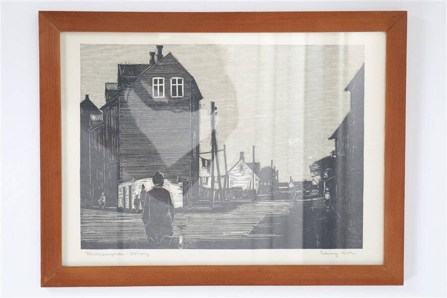 Set of 2 mid-century Erling Juhl wood prints in original larch wood frames / 1960s
