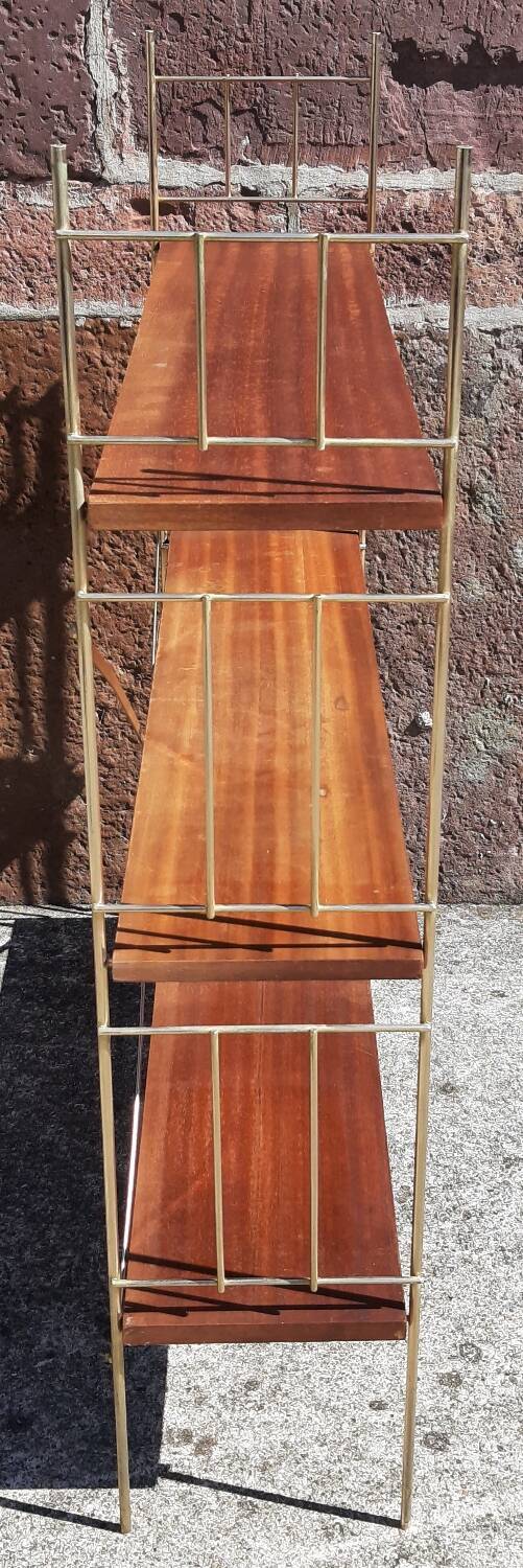 Etagère scandinave string, sur pied (ou mural) bois/ métal doré