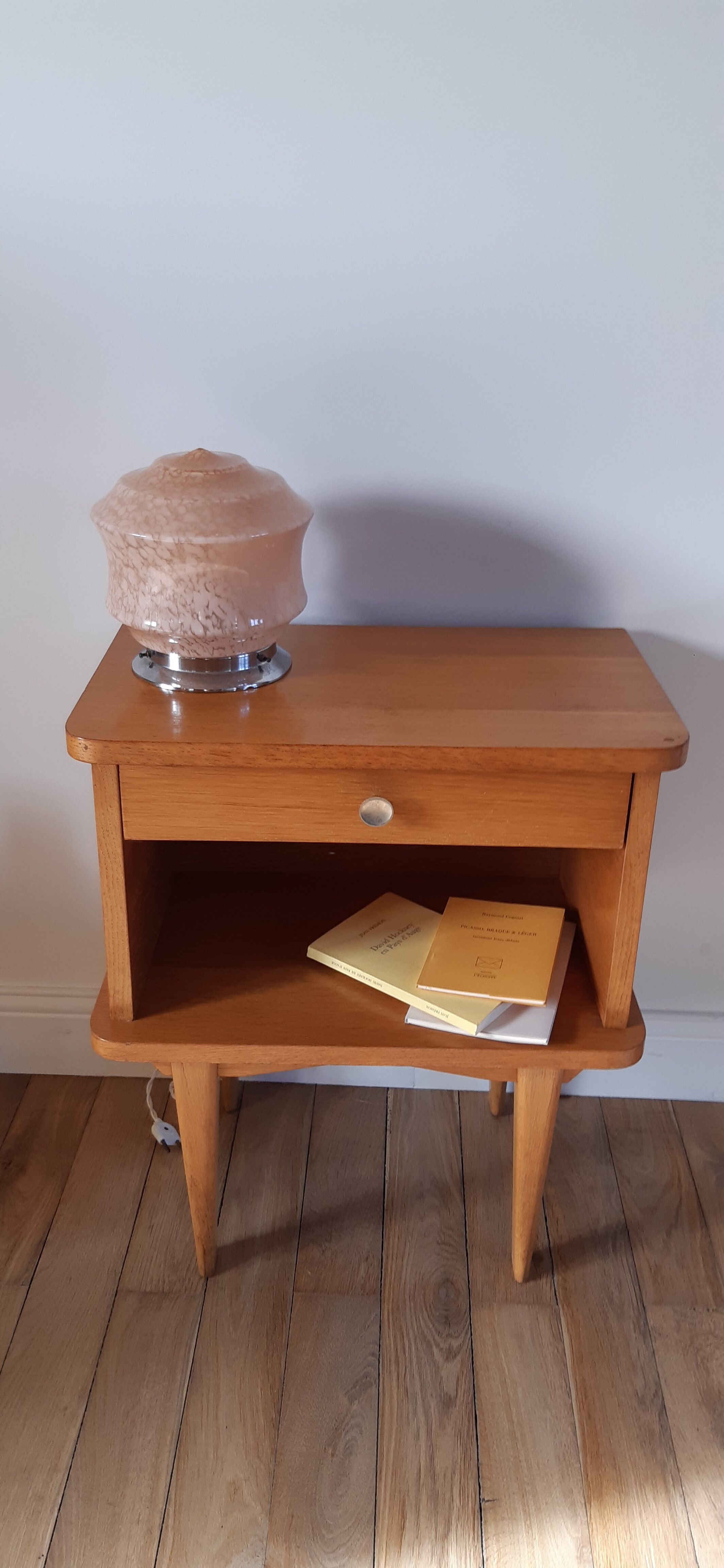 Scandinavian bedside oak compass feet 50-60s