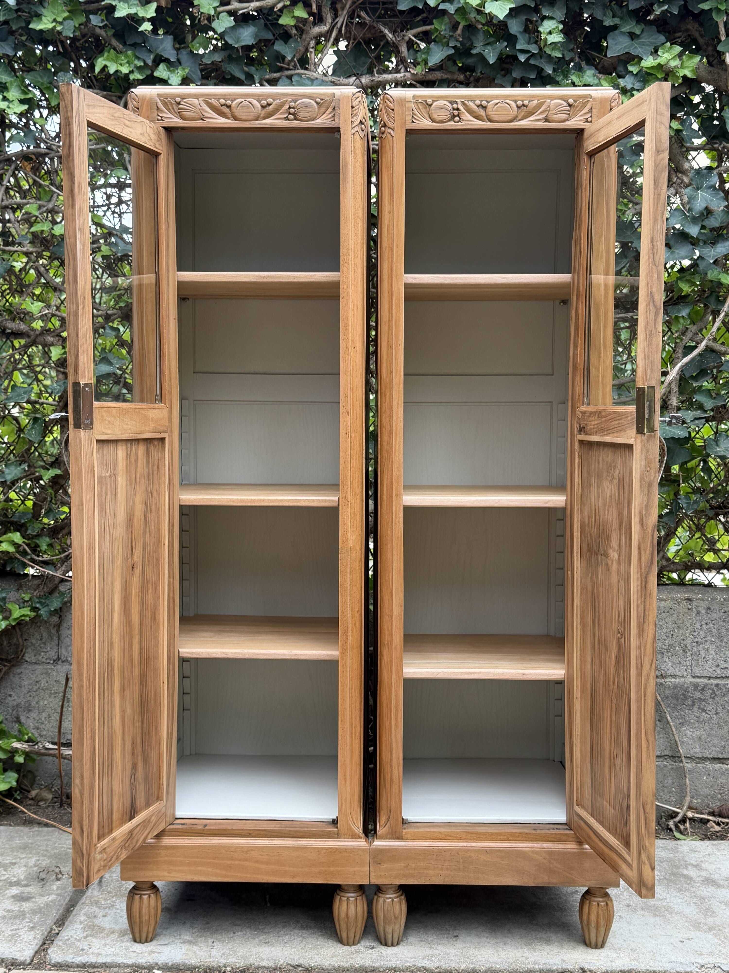 Rare pair of Art Deco glass columns in solid walnut – renovated
