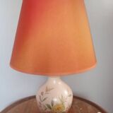 Pink ceramic living room lamp with coral shade, by R. Deschuytener.