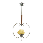 Chandelier Art Déco en chrome et verre dépoli des années 1930 en République tchèque