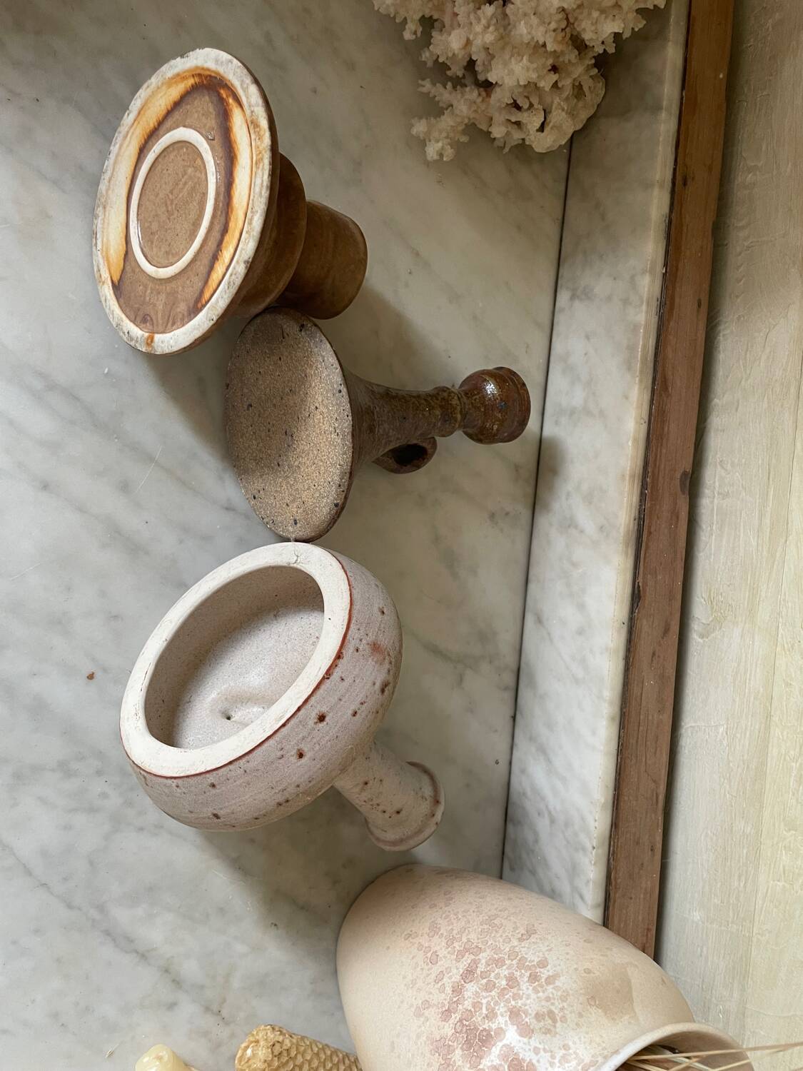 Vintage Stoneware Mismatched Candlesticks