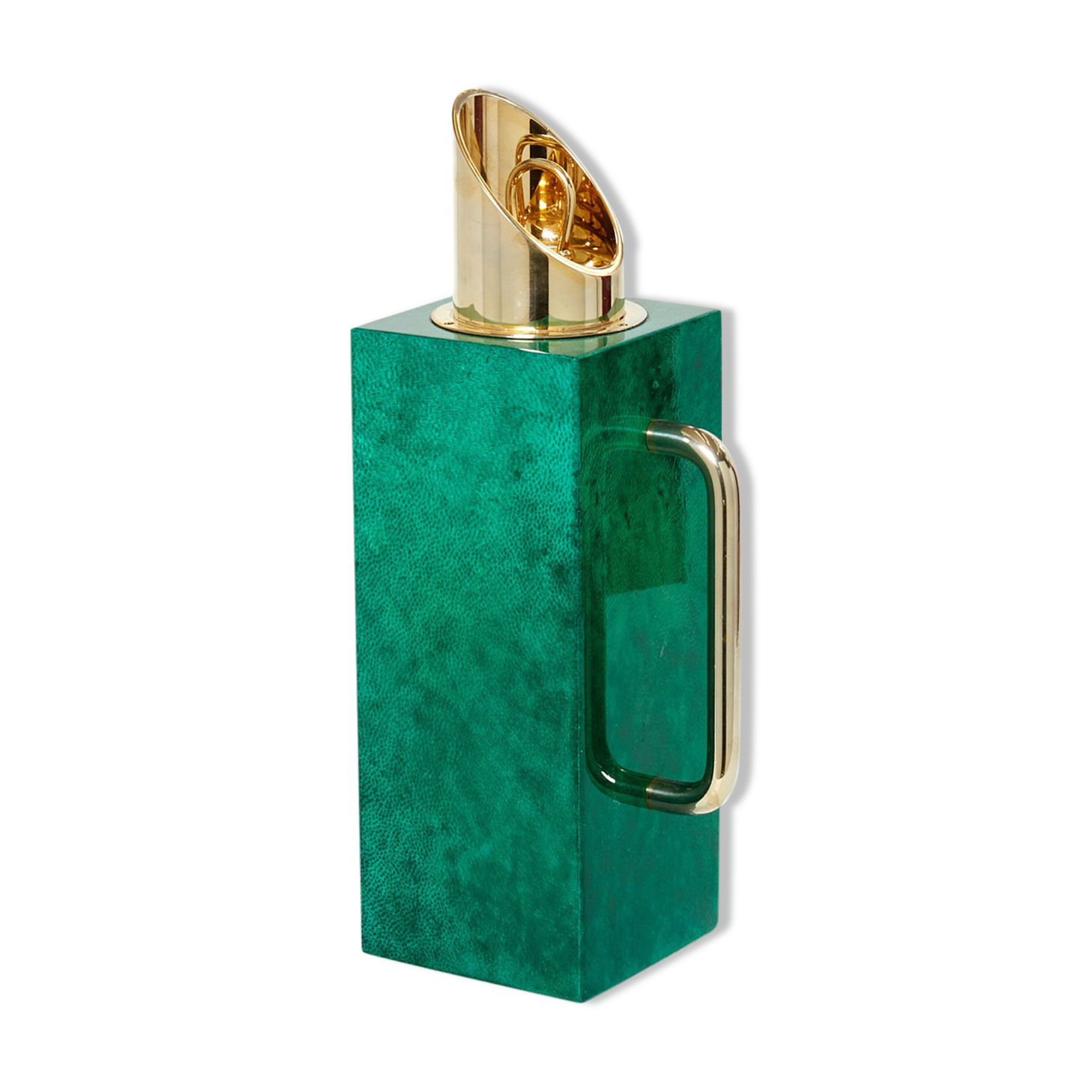 Thermos pitcher in green parchment and brass by Aldo Tura 1960