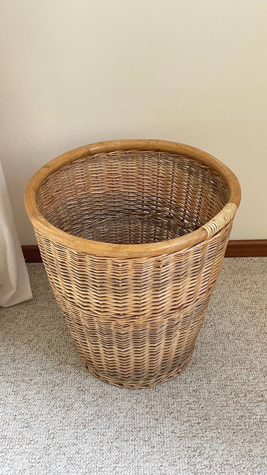 Large VINTAGE WICKER BASKET Wood