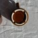 Set of 6 vintage brown glazed ceramic espresso cups with saucers.