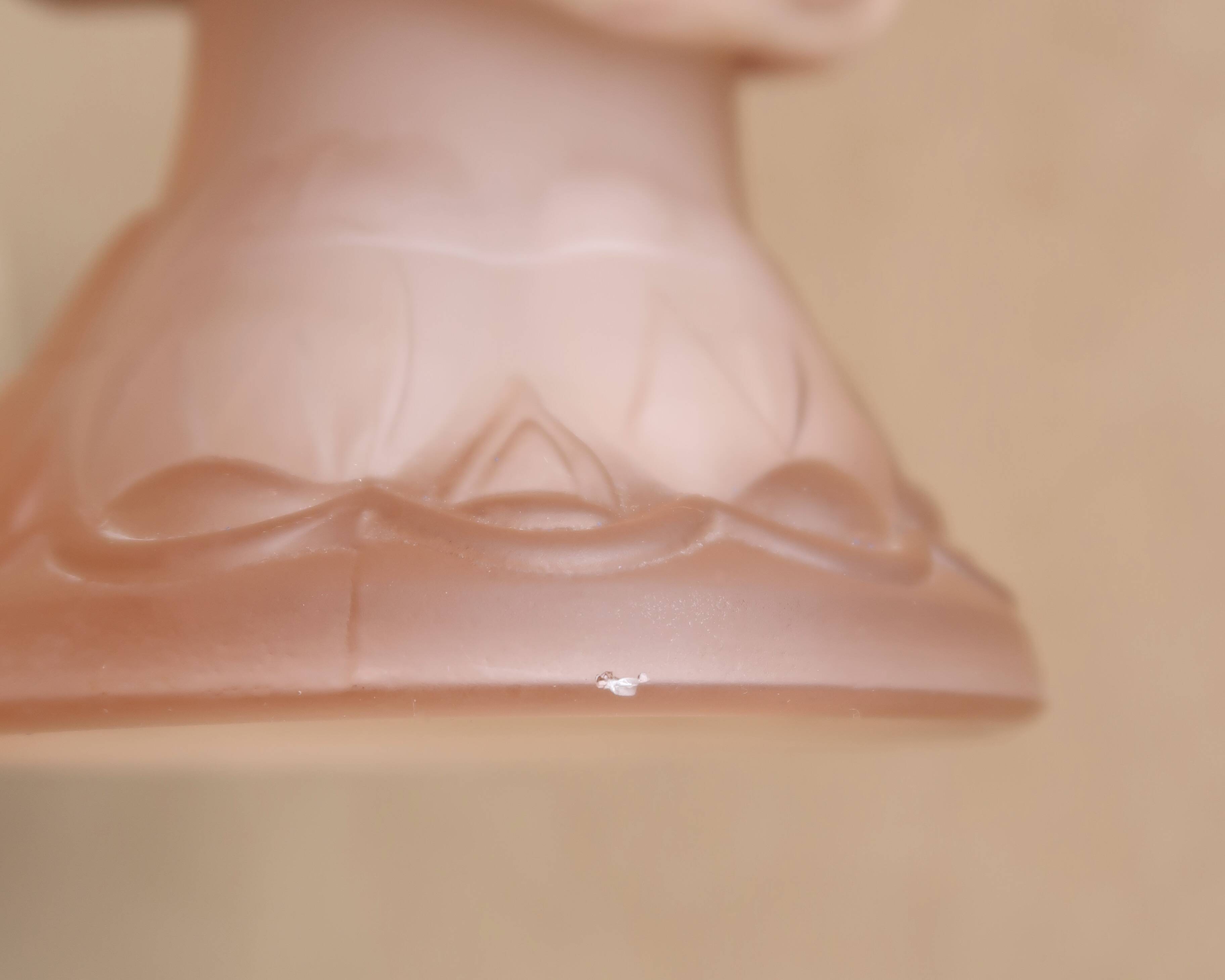 Pale pink glass vase decorated with a hand, 1960s