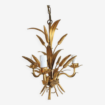 Lustre Gerbe de blé Maison Masca chandelier par Hans KÖgl en métal doré 1960