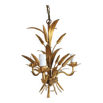 Chandelier Sheaf of wheat Maison Masca candlestick by Hans KÖgl in gold metal 1960