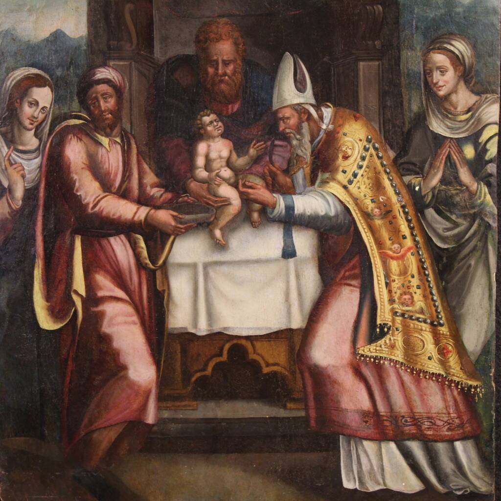 Great 16th-century Italian painting on panel, The Circumcision of Jesus