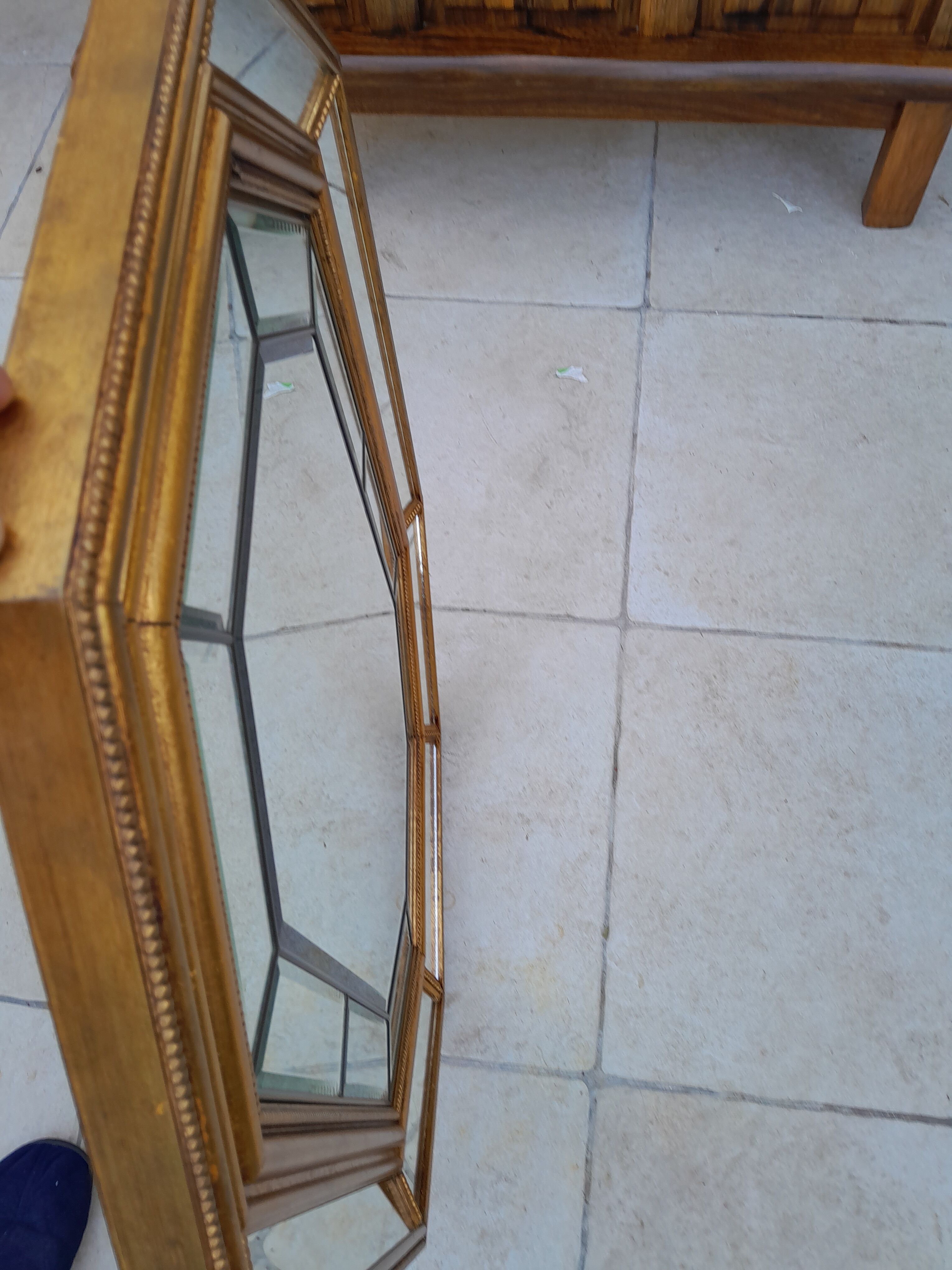 Venetian mirror 70s in wood and brass 69x90cm