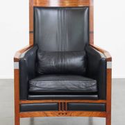 Black Cowhide Leather and Wooden Art Deco Armchair