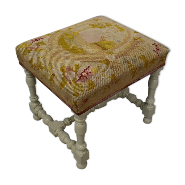 Tabouret en canevas et bois réchampi, goût Louis XIV – Fin XIXe