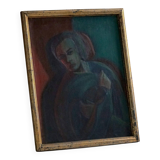 Oil portrait painting on canvas, unknown Danish artist, early 20th century.