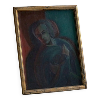 Oil portrait painting on canvas, unknown Danish artist, early 20th century.