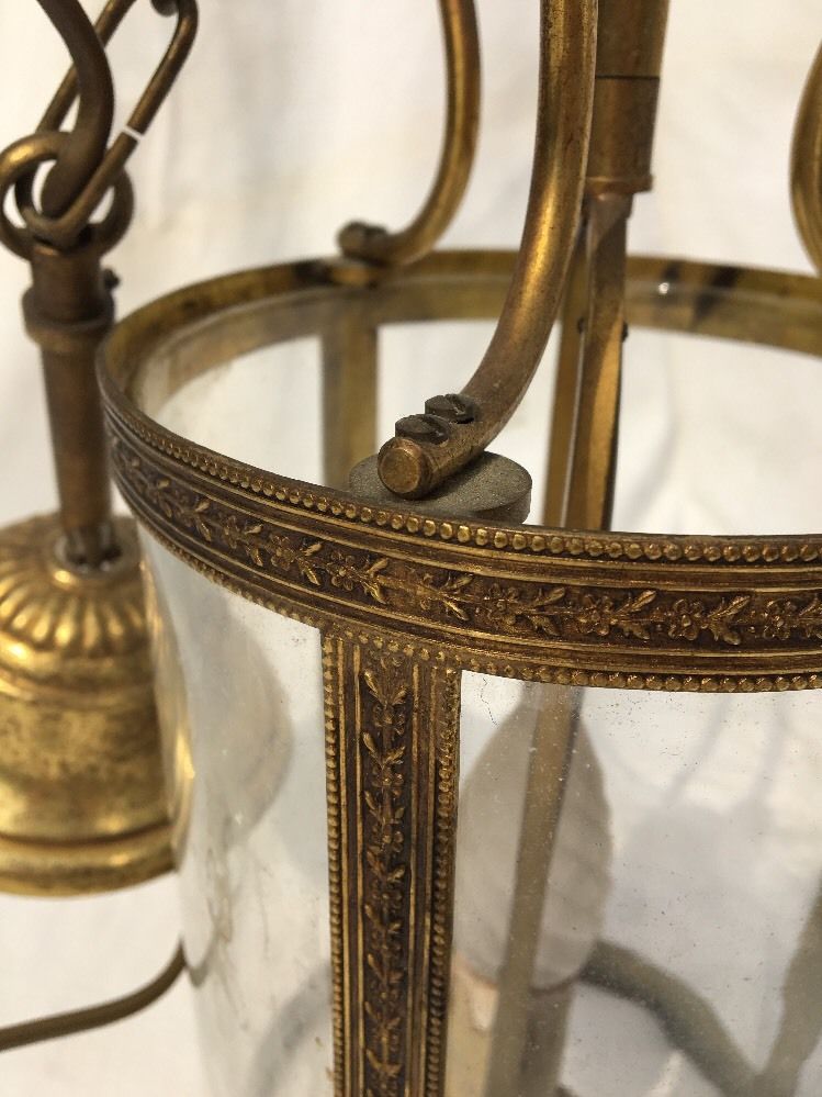 Lantern round brass and glass 1900 Louis XVI