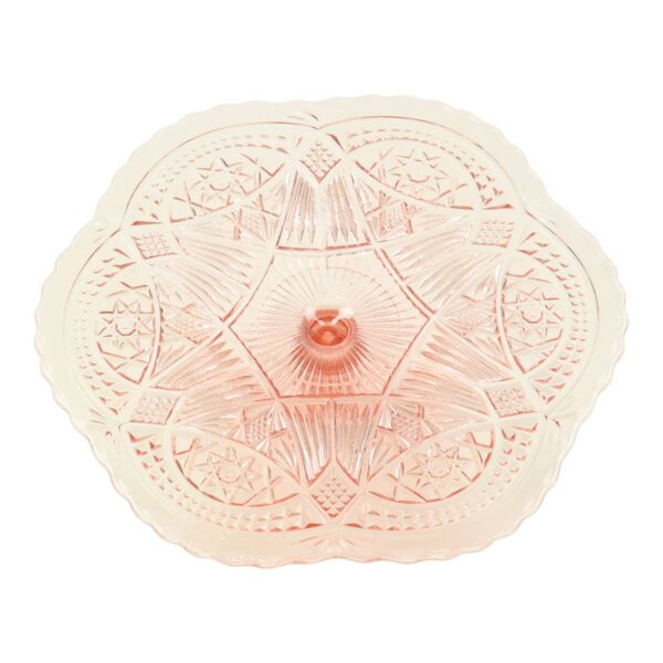 Présentoir à gâteaux Art Déco rose en verre dépression standard 33 cm
