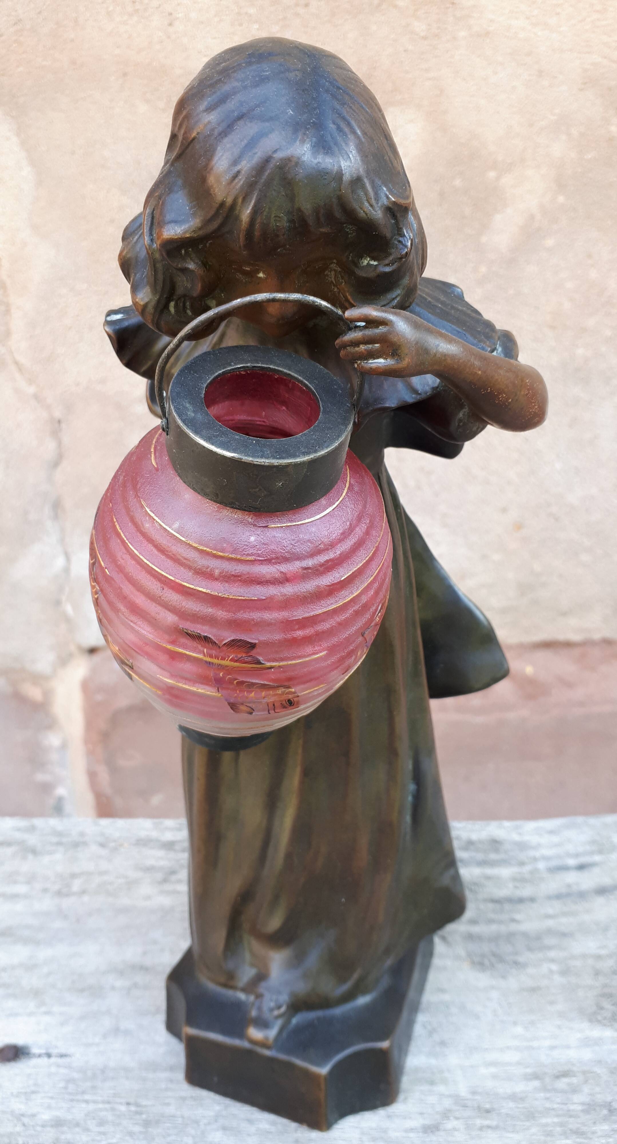 Art nouveau bronze lamp, by léo laporte blairsy et daum