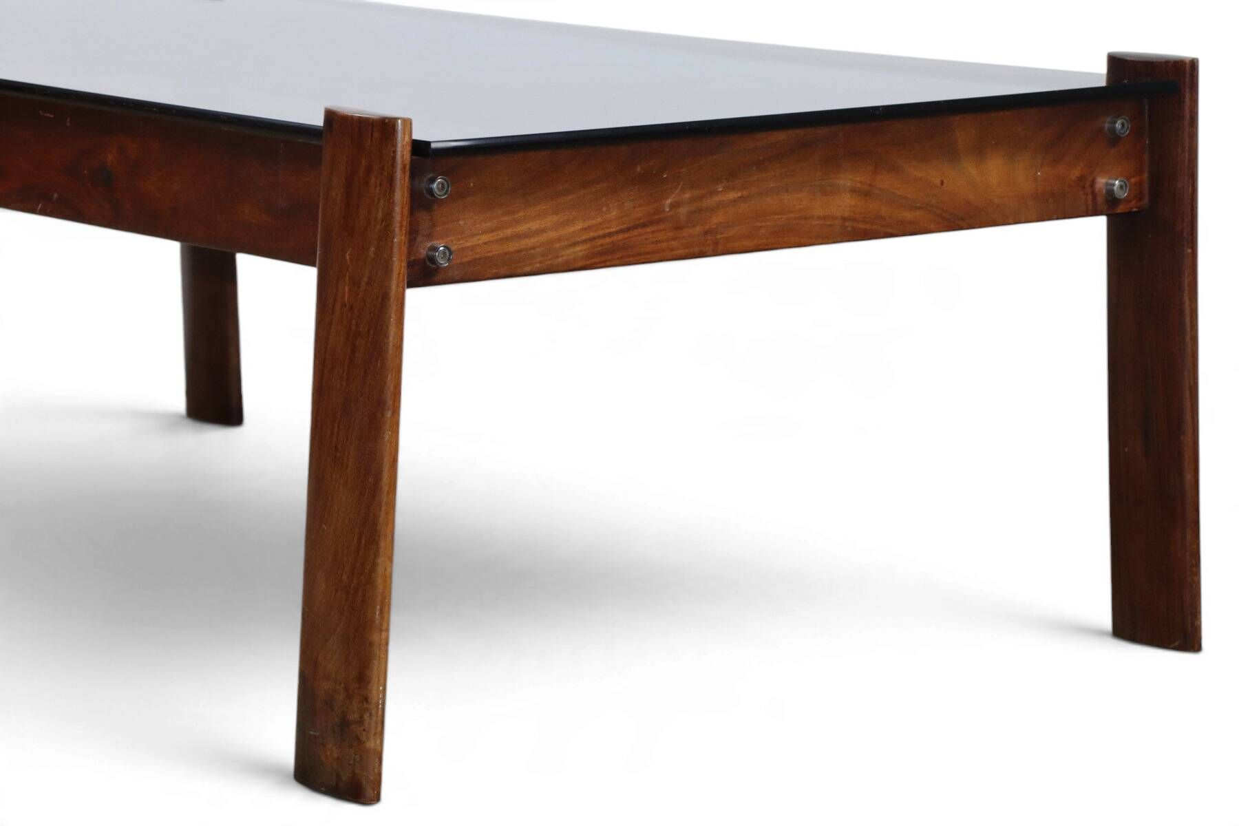 Percival Lafer coffee table in exotic wood and smoked glass – Brazil, 1970