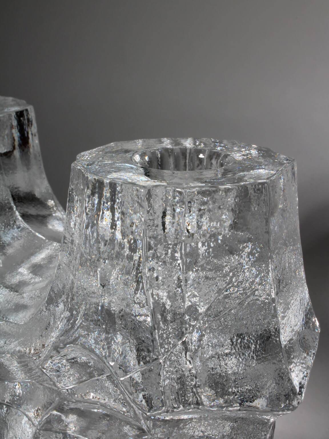 Christer Sjögren Brutalist Crystal Candle Holder, 1960s, Signed