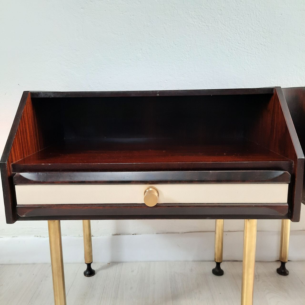 Dresser / chest of drawers and bedside tables - 1960s - faux leather brass
