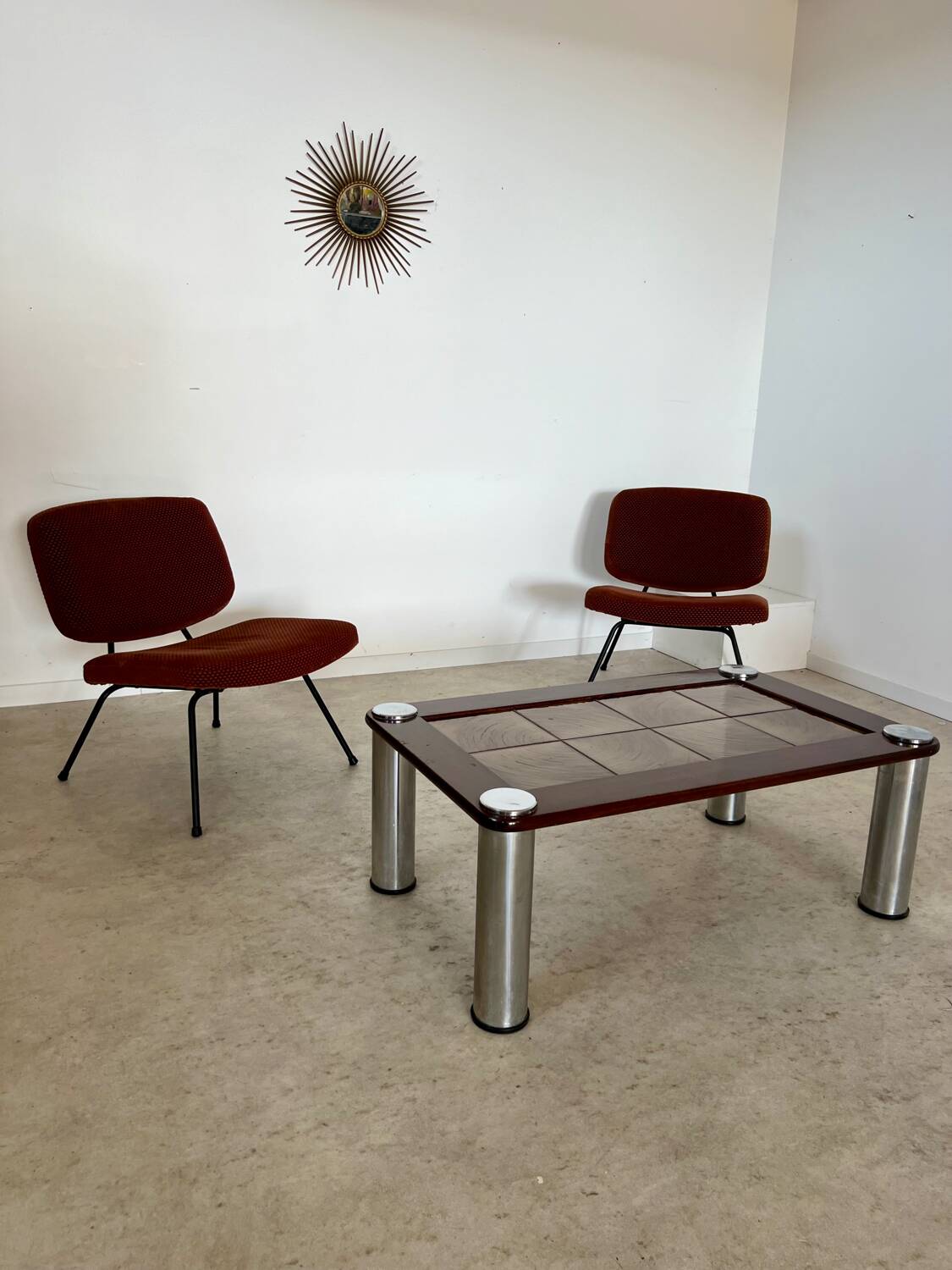 Old coffee table ceramic tile metal leg design from the 70s vintage