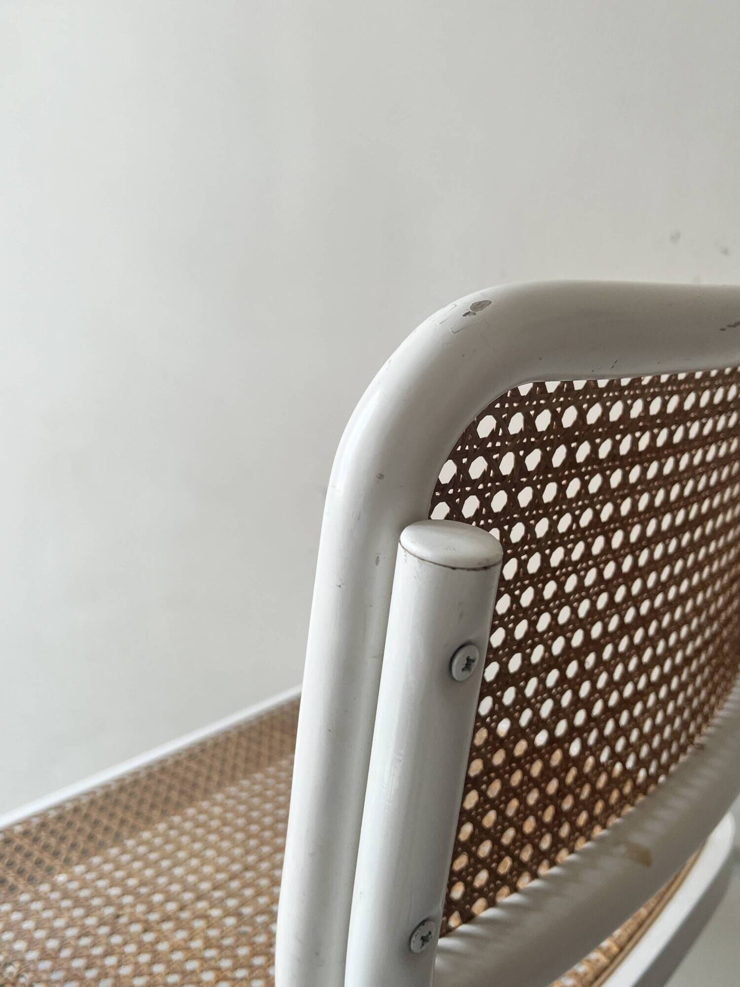 Cesca B32 vintage design chair in white metal and cane by Marcel Breuer