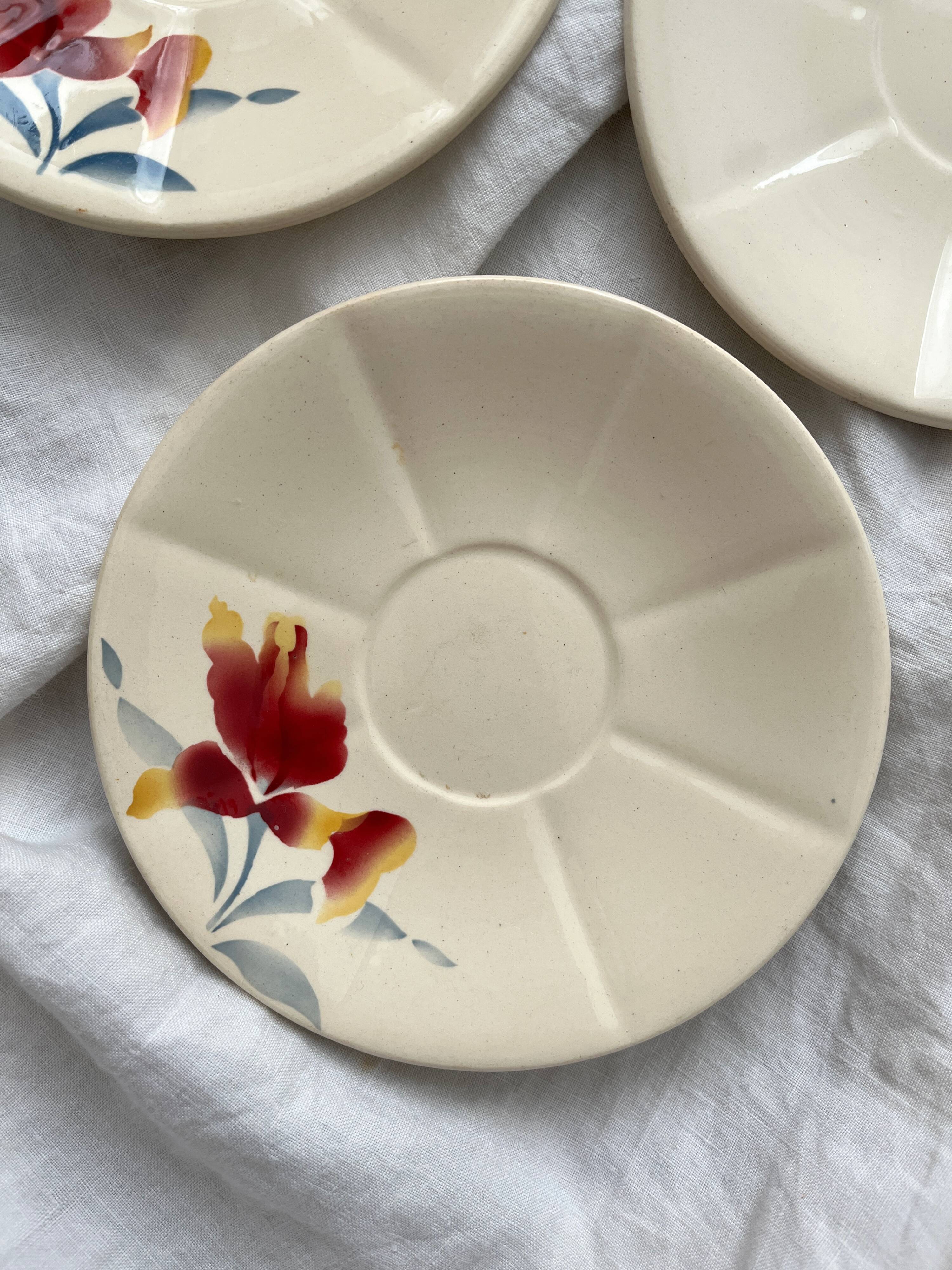 5 sous tasse à café en faïence fleurs vintage Digoin Sarreguemines 9225