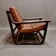 Fauteuil et son ottoman rotin et cuir 1950