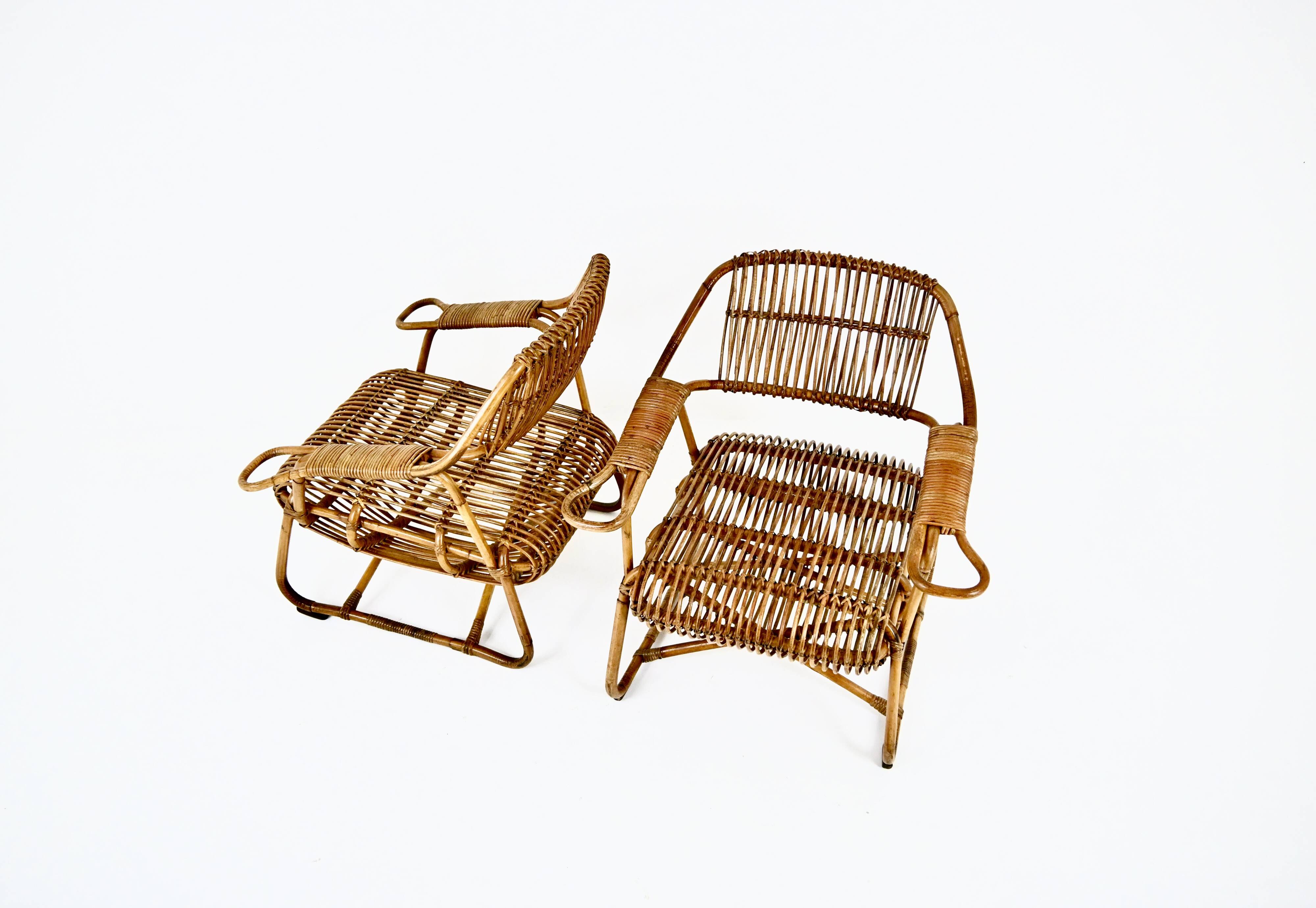 Pair of Italian rattan armchairs, 1960s