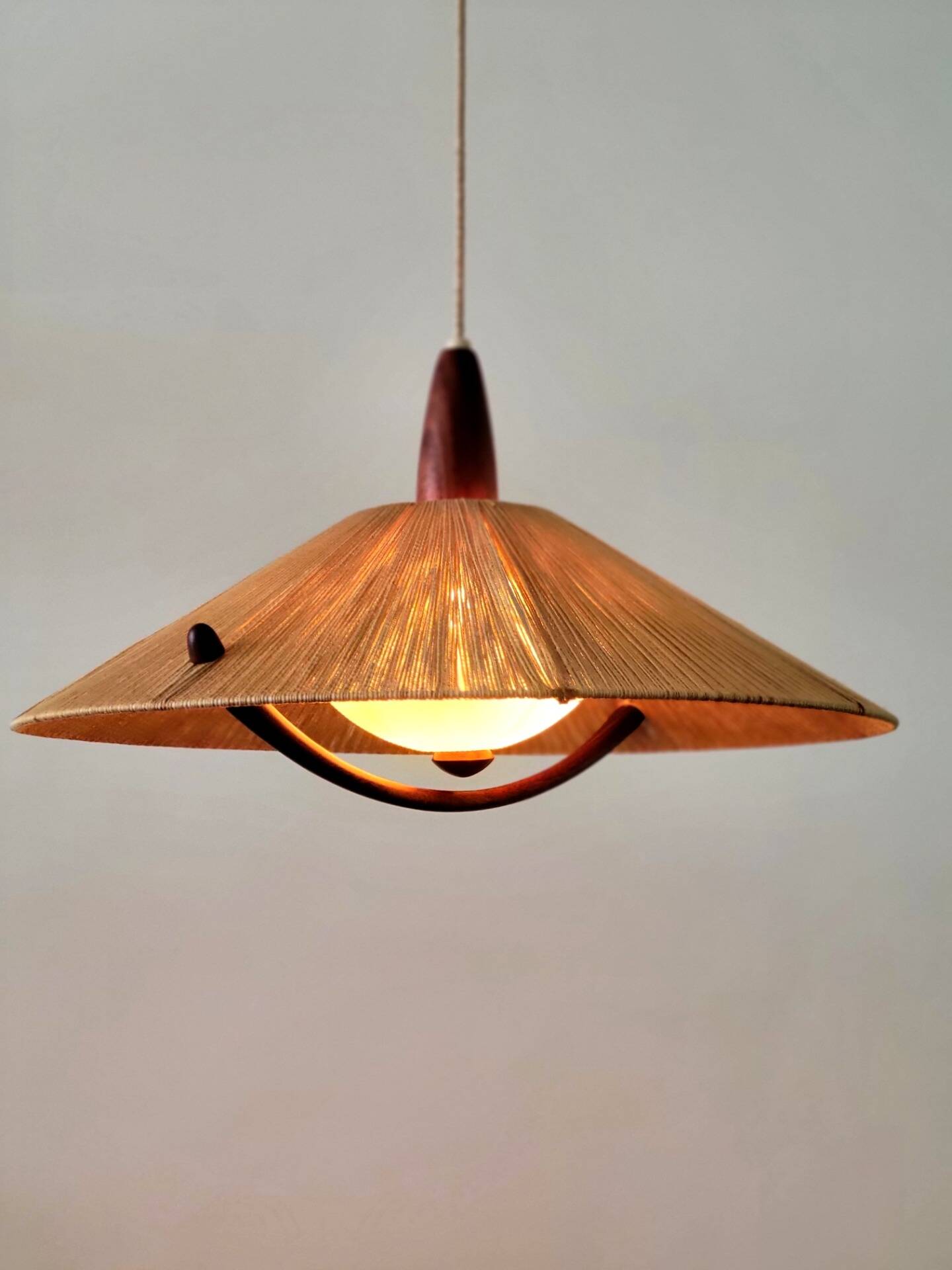 Vintage sisal hanging lamp by Temde Leuchten, 1965