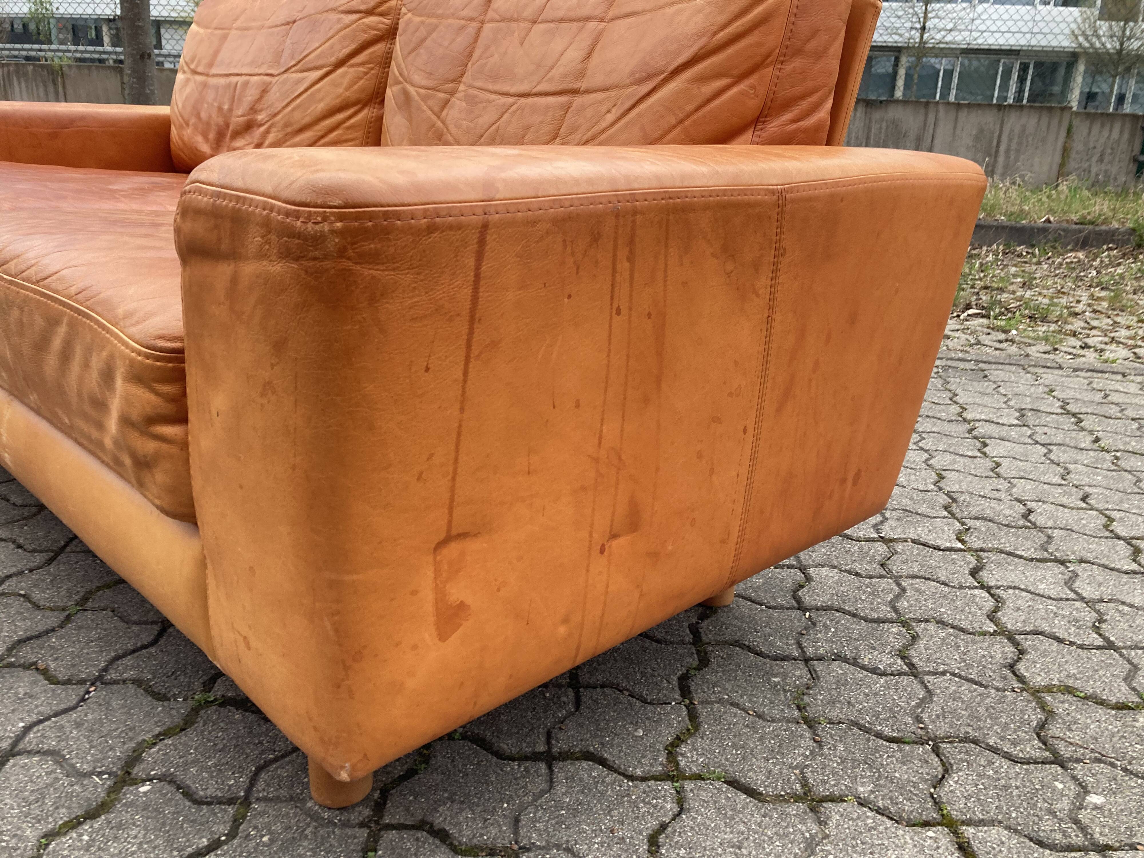 Danish Modern Mid Century Vintage Cognac Leather Sofa