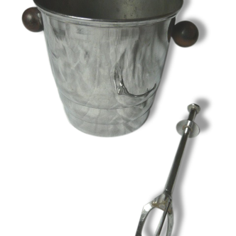 Seau à glaçons en métal chromé et ebène de macassar et pince